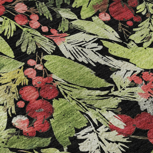 5' X 8' Black Red And Green Abstract Geometric Washable Area Rug With UV Protection