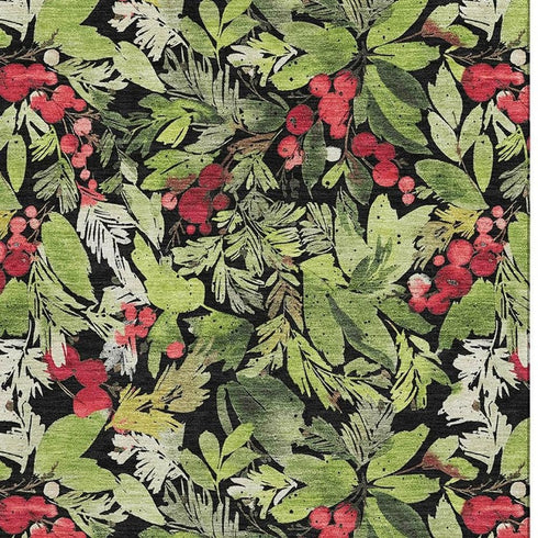 5' X 8' Black Red And Green Abstract Geometric Washable Area Rug With UV Protection