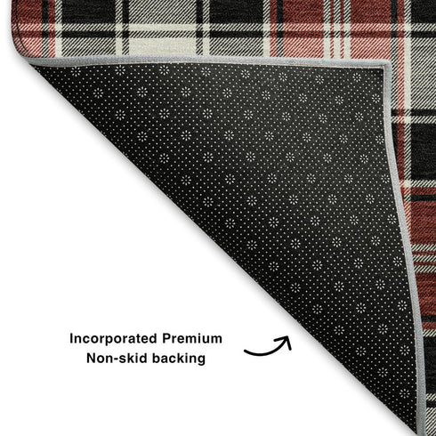 5' X 8' Black Red And White Abstract Geometric Washable Area Rug With UV Protection