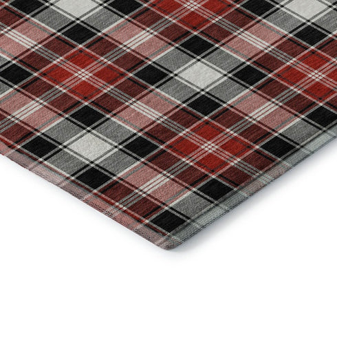 5' X 8' Black Red And White Abstract Geometric Washable Area Rug With UV Protection