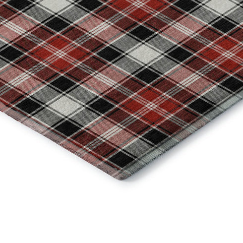 8' X 10' Black Red And White Abstract Geometric Washable Area Rug With UV Protection