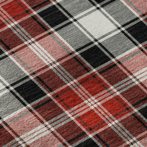 8' X 10' Black Red And White Abstract Geometric Washable Area Rug With UV Protection
