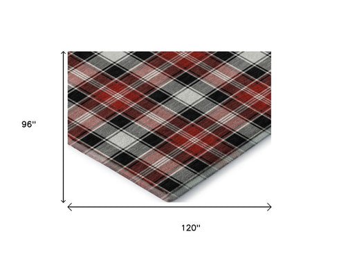 8' X 10' Black Red And White Abstract Geometric Washable Area Rug With UV Protection