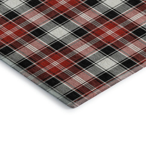 8' X 10' Black Red And White Abstract Geometric Washable Area Rug With UV Protection