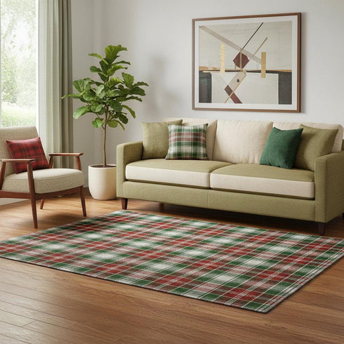 5' X 8' Emerald Red And Green Abstract Geometric Washable Area Rug With UV Protection