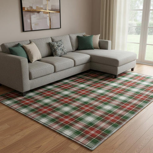 8' X 10' Emerald Red And Green Abstract Geometric Washable Area Rug With UV Protection