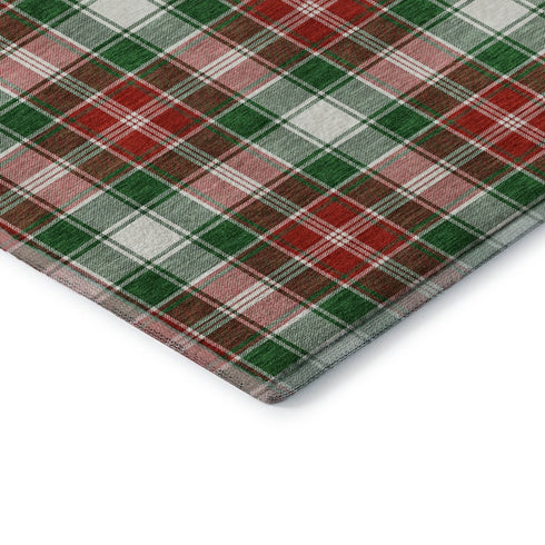 8' X 10' Emerald Red And Green Abstract Geometric Washable Area Rug With UV Protection
