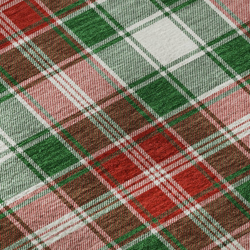 8' X 10' Emerald Red And Green Abstract Geometric Washable Area Rug With UV Protection