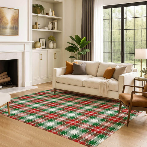 8' X 10' Emerald Red And Green Abstract Geometric Washable Area Rug With UV Protection