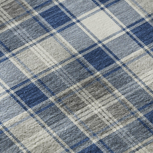 5' X 8' Navy Blue Ivory And Gray Abstract Geometric Washable Area Rug With UV Protection