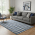 5' X 8' Navy Blue Ivory And Gray Abstract Geometric Washable Area Rug With UV Protection