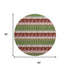 8' Green Ivory And Red Abstract Geometric Washable Round Rug With UV Protection
