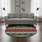 8' Red Green And Ivory Abstract Geometric Washable Round Rug With UV Protection