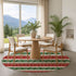 8' Red Green And Ivory Abstract Geometric Washable Round Rug With UV Protection