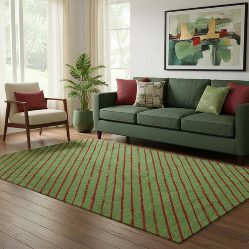 5' X 8' Fern Green And Red Abstract Geometric Washable Area Rug With UV Protection