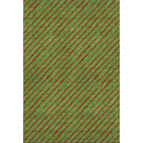 5' X 8' Fern Green And Red Abstract Geometric Washable Area Rug With UV Protection