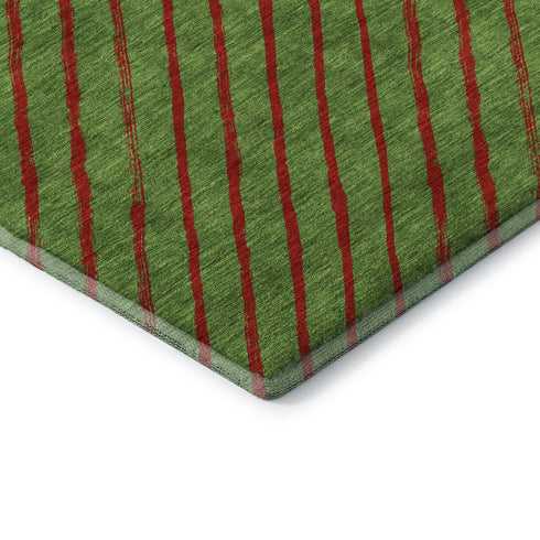 5' X 8' Fern Green And Red Abstract Geometric Washable Area Rug With UV Protection