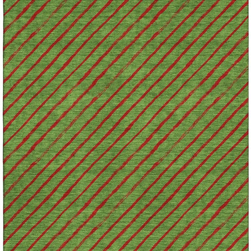 5' X 8' Fern Green And Red Abstract Geometric Washable Area Rug With UV Protection