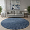 8' Navy Blue And Ivory Abstract Geometric Washable Round Rug With UV Protection