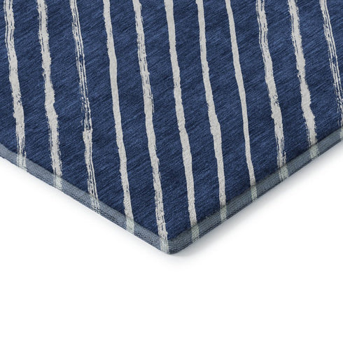 8' Navy Blue And Ivory Abstract Geometric Washable Round Rug With UV Protection