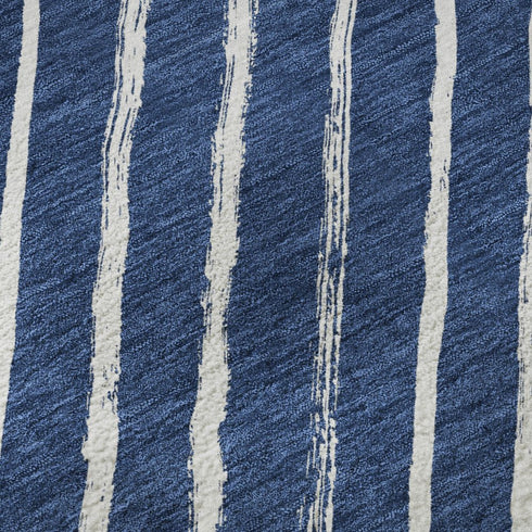 8' Navy Blue And Ivory Abstract Geometric Washable Round Rug With UV Protection