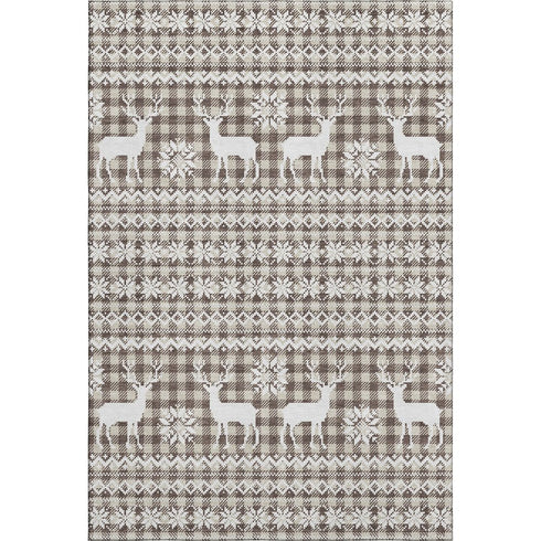 5' X 8' Brown And Ivory Abstract Geometric Washable Area Rug With UV Protection