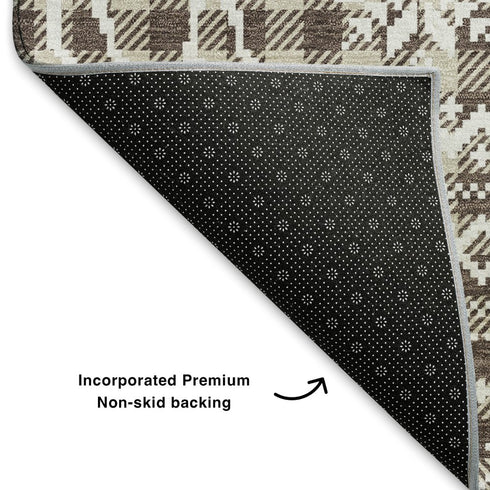 5' X 8' Brown And Ivory Abstract Geometric Washable Area Rug With UV Protection