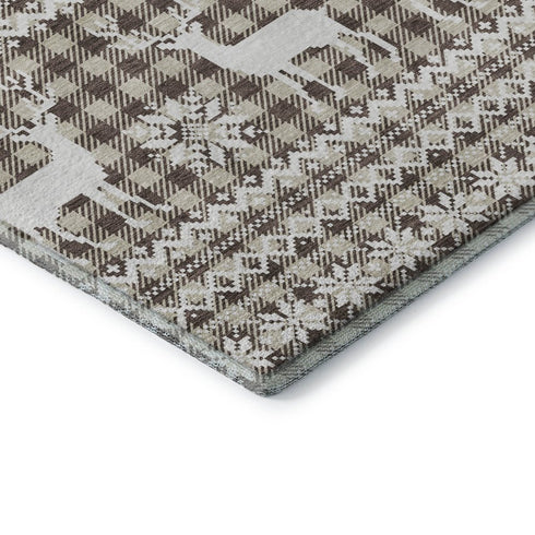 5' X 8' Brown And Ivory Abstract Geometric Washable Area Rug With UV Protection