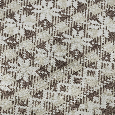 5' X 8' Brown And Ivory Abstract Geometric Washable Area Rug With UV Protection