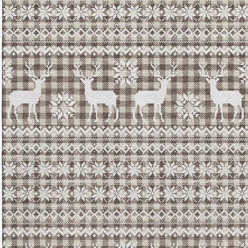 5' X 8' Brown And Ivory Abstract Geometric Washable Area Rug With UV Protection