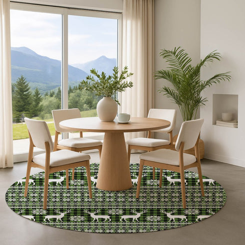 8' Green Ivory And Black Abstract Geometric Washable Round Rug With UV Protection
