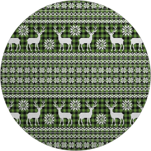 8' Green Ivory And Black Abstract Geometric Washable Round Rug With UV Protection