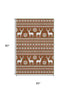 5' X 8' Fern Green Red And Ivory Abstract Geometric Washable Area Rug With UV Protection