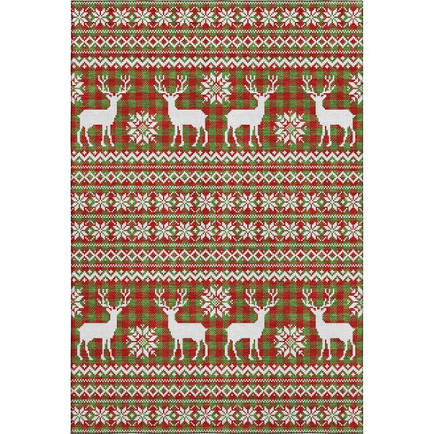 8' X 10' Fern Green Red And Ivory Abstract Geometric Washable Area Rug With UV Protection