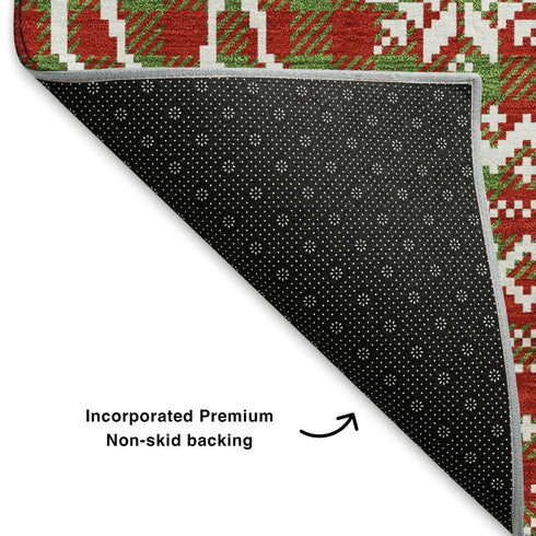 8' X 10' Fern Green Red And Ivory Abstract Geometric Washable Area Rug With UV Protection
