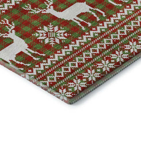 8' X 10' Fern Green Red And Ivory Abstract Geometric Washable Area Rug With UV Protection