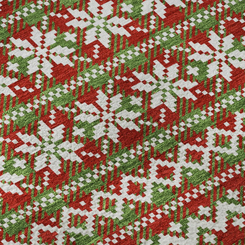 8' X 10' Fern Green Red And Ivory Abstract Geometric Washable Area Rug With UV Protection