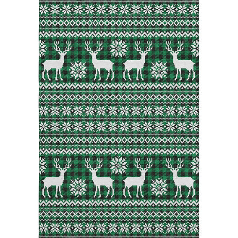 5' X 8' Green Black And Ivory Abstract Geometric Washable Area Rug With UV Protection