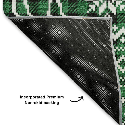 5' X 8' Green Black And Ivory Abstract Geometric Washable Area Rug With UV Protection