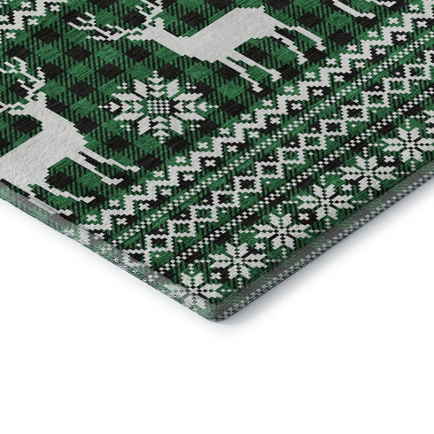 5' X 8' Green Black And Ivory Abstract Geometric Washable Area Rug With UV Protection