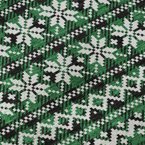 5' X 8' Green Black And Ivory Abstract Geometric Washable Area Rug With UV Protection