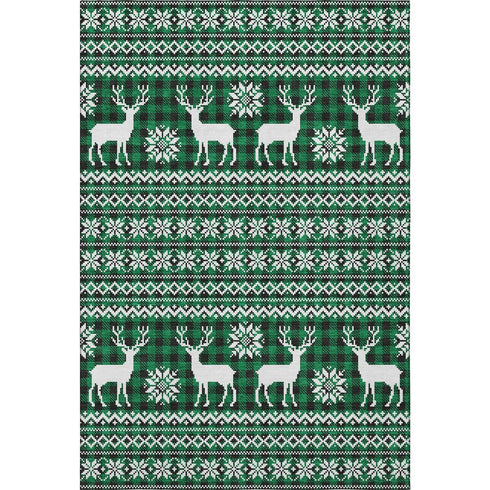 5' X 8' Green Black And Ivory Abstract Geometric Washable Area Rug With UV Protection