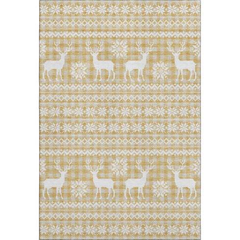 5' X 8' Gold Gray And Ivory Abstract Geometric Washable Area Rug With UV Protection