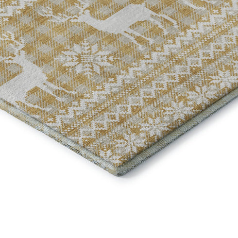 5' X 8' Gold Gray And Ivory Abstract Geometric Washable Area Rug With UV Protection