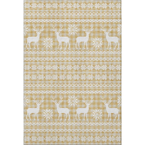 5' X 8' Gold Gray And Ivory Abstract Geometric Washable Area Rug With UV Protection