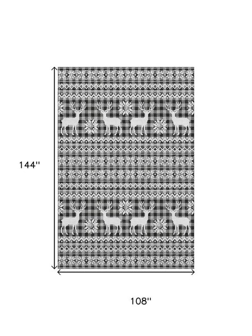 9' X 12' Gray Black And Ivory Abstract Geometric Washable Area Rug With UV Protection