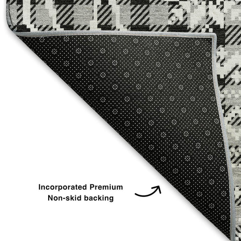 9' X 12' Gray Black And Ivory Abstract Geometric Washable Area Rug With UV Protection