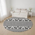 8' Silver Black And Ivory Abstract Geometric Washable Round Rug With UV Protection