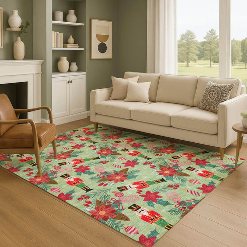 8' X 10' Artichoke Green Red And Black Abstract Geometric Washable Area Rug With UV Protection