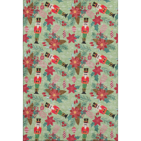8' X 10' Artichoke Green Red And Black Abstract Geometric Washable Area Rug With UV Protection